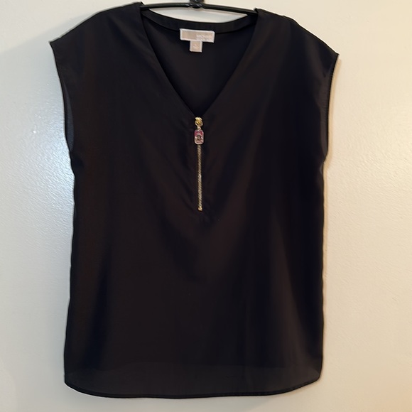 MICHAEL Michael Kors Tops - Michael Michael Kors Black V-Neck Exposed Zipper Polyester Sleeveless Top Size L